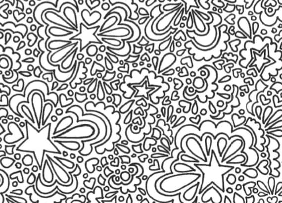 Stars and hearts printable adult coloring page