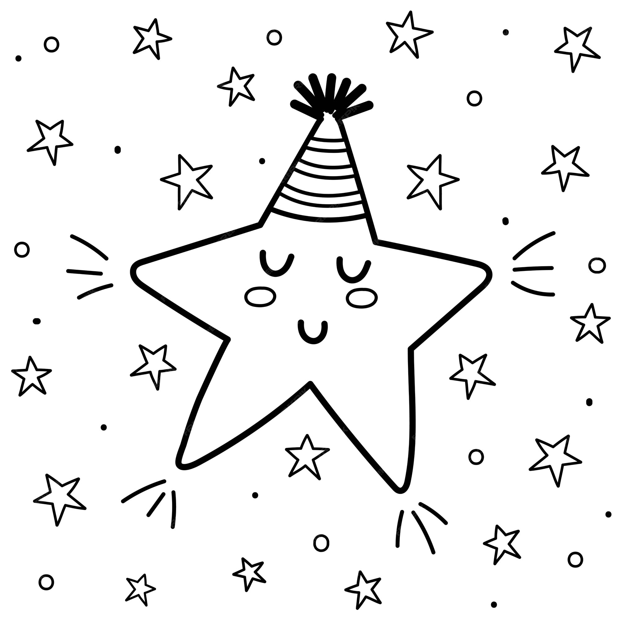 Premium vector sweet dreams coloring page with a cute sleeping star black and white fantasy background good night print for coloring book for kids illustration