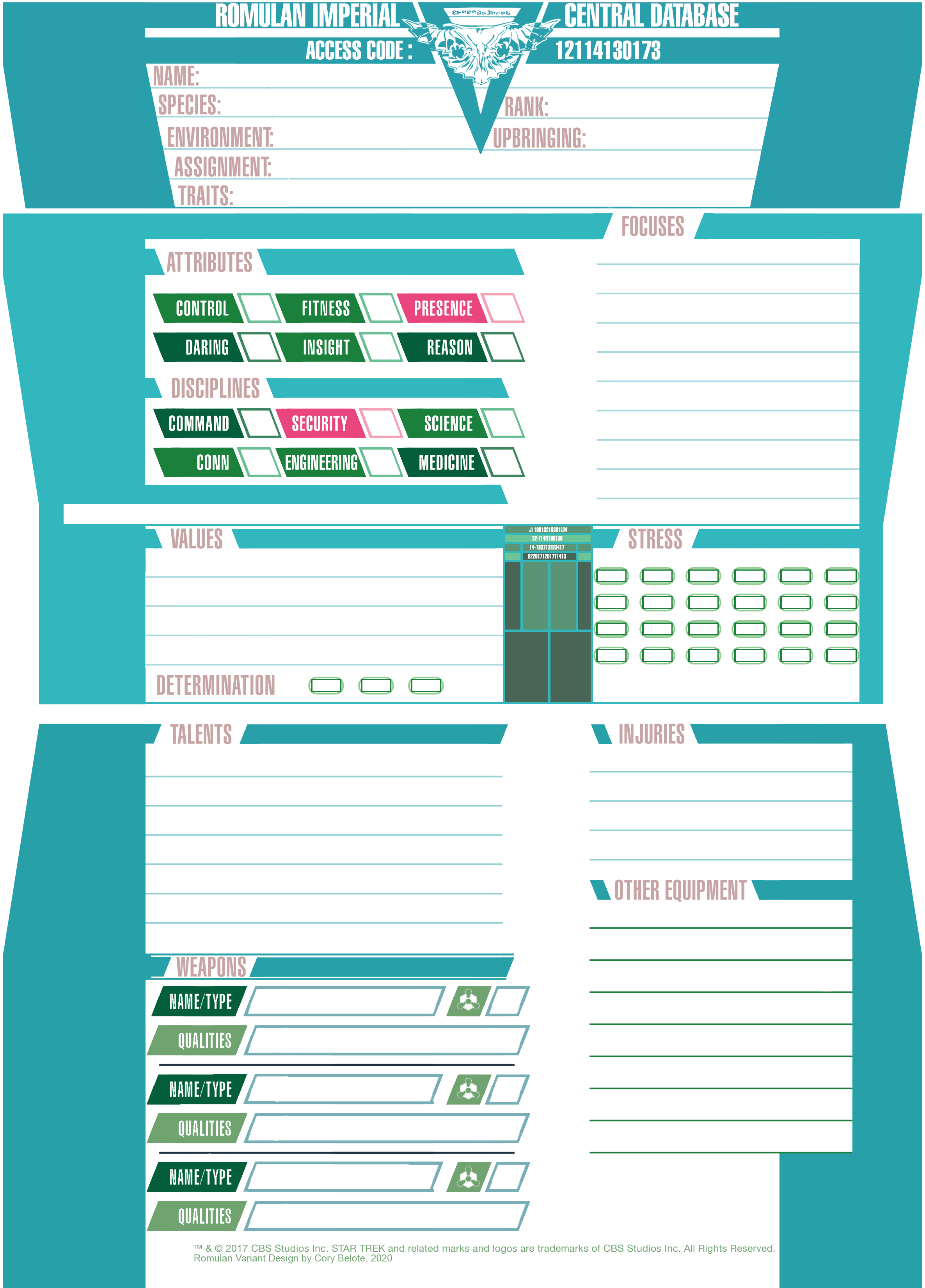 Character sheet romulan