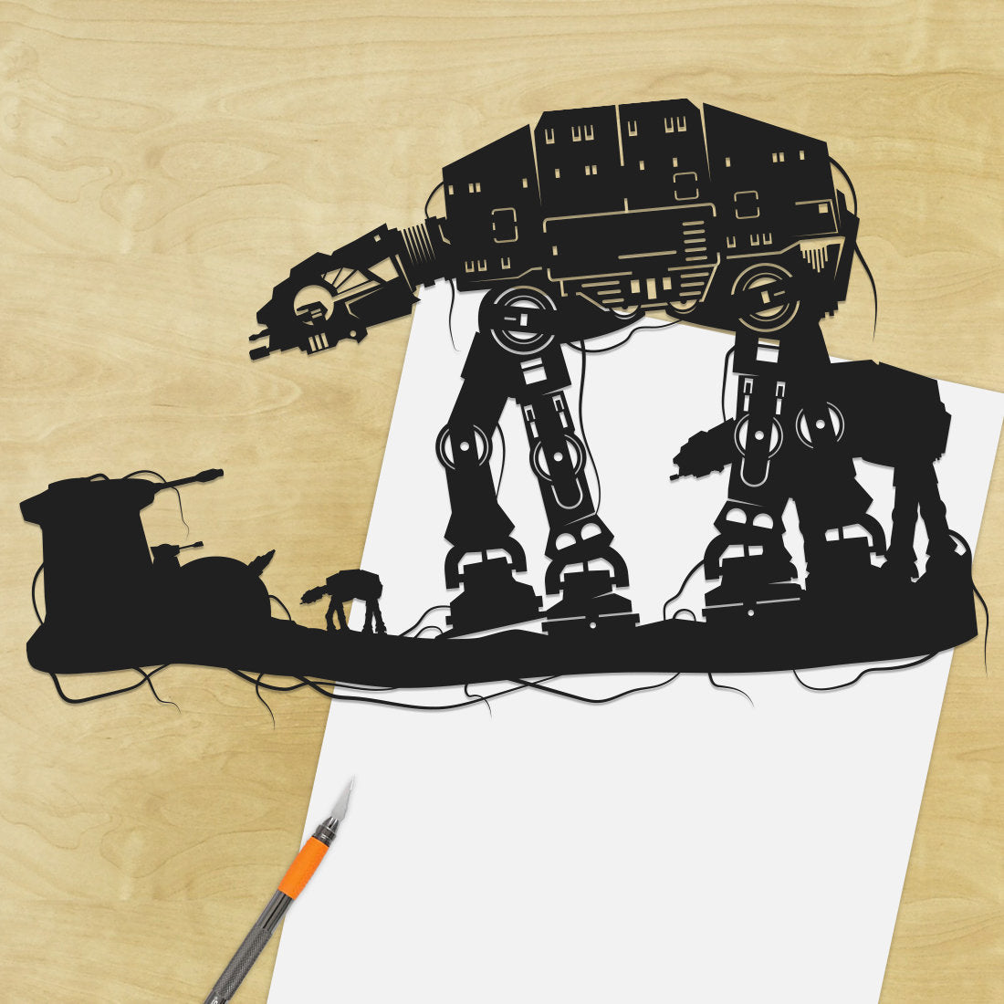 Unframed star wars at at walker paper cut art â art of will pigg