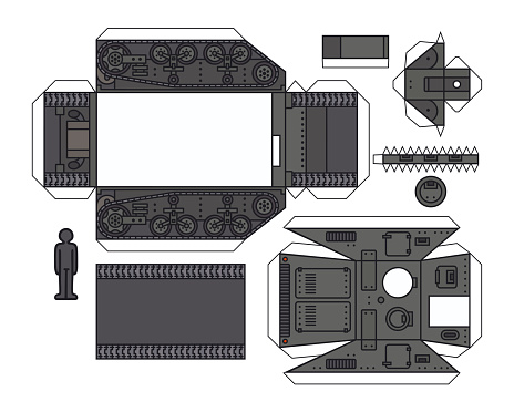 The paper model of a vintage self propelled gun stock illustration