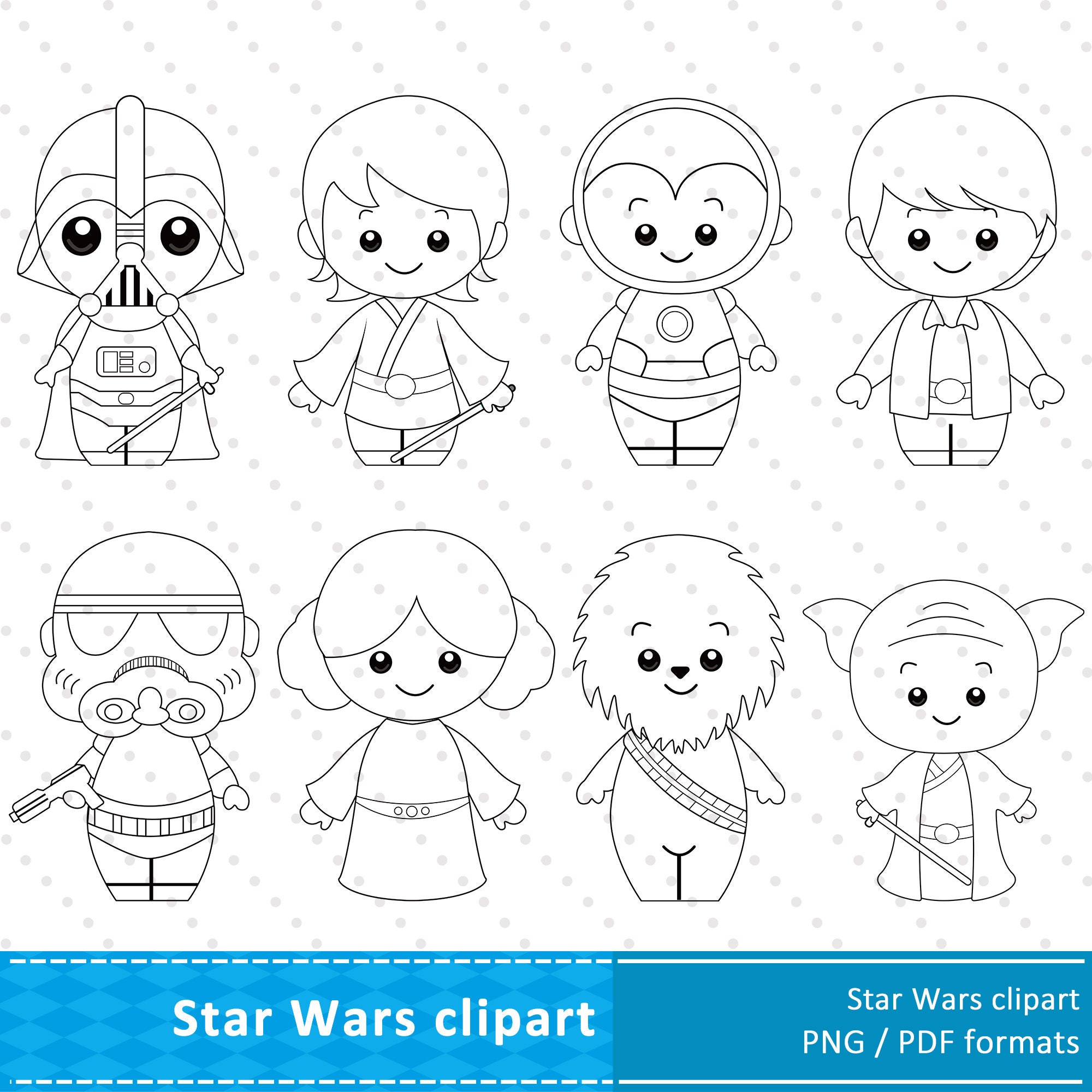 Star wars black and white cliparts star wars coloring star wars party png and pdf files