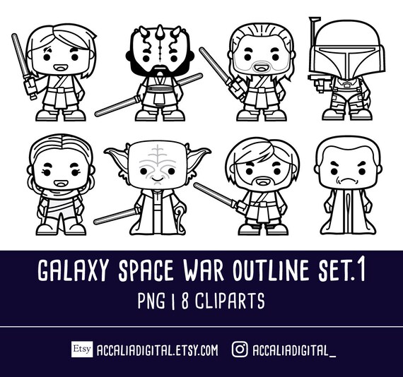 Galaxy space wars outline clip art space wars sticker space character cartoon coloring sketch drawing free mercial use