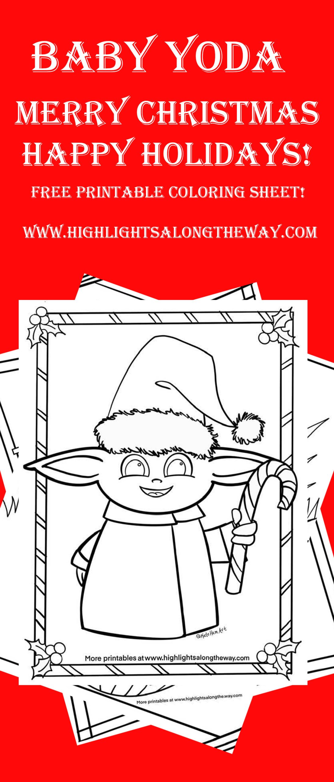 Baby yoda christmas printable coloring activity sheet