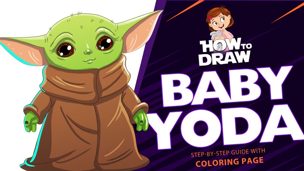 How to draw baby yoda star wars the mandalorian super easy drawing tutorial with coloring page