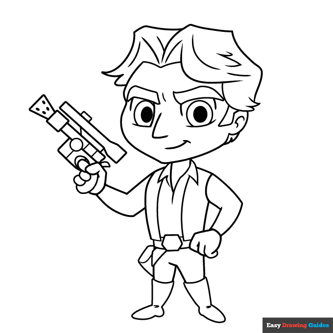 Chibi han solo from star wars coloring page easy drawing guides