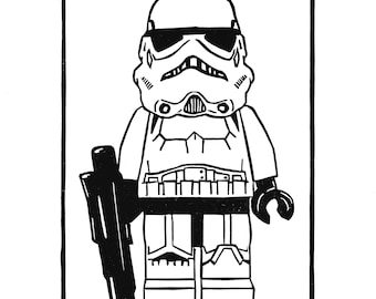 Lego star wars stormtrooper minifigure linocut sci