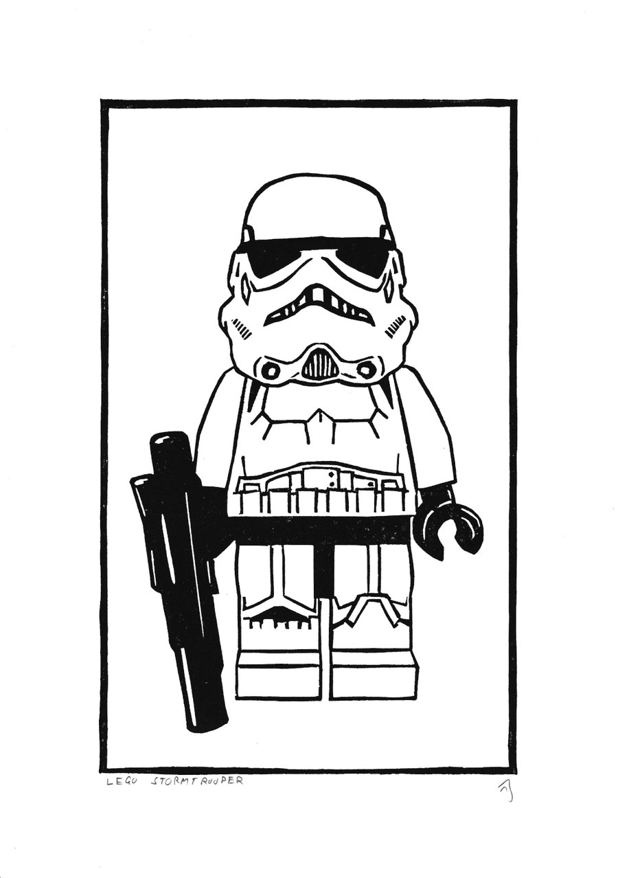 Lego stromtrooper lino print