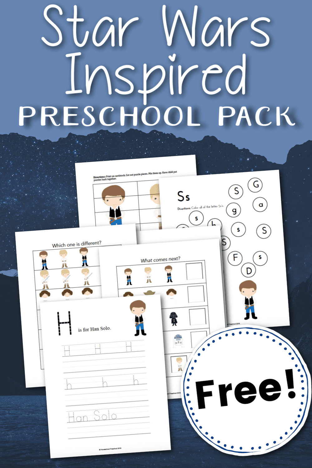 Free printable star wars preschool learning pack
