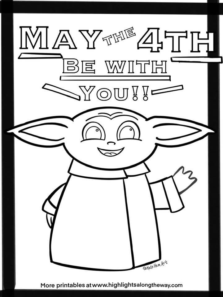 May the th be with you baby yoda printable coloring sheet