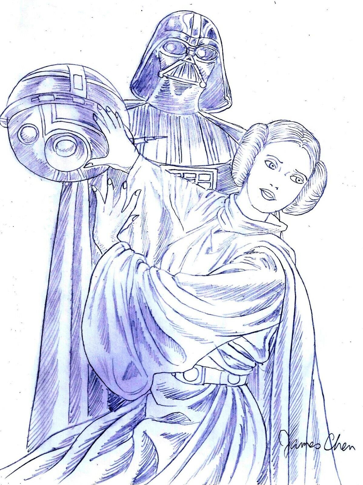 Star wars princess leia darth vader original ic art on cardstock