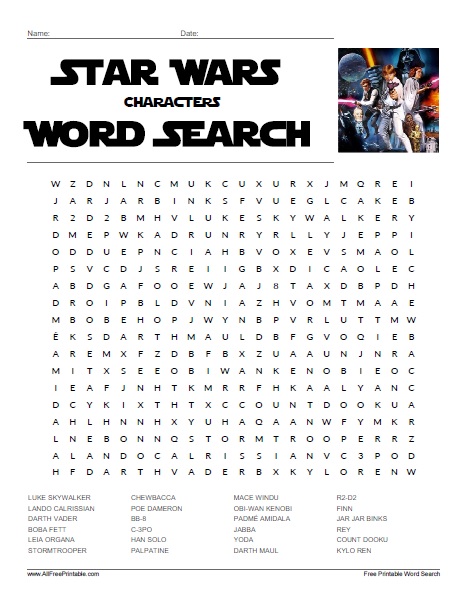 Star wars characters word search â free printable