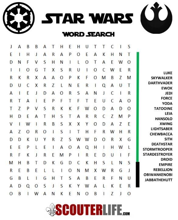 Star wars word search â scouterlife star wars classroom star wars activities star wars quotes