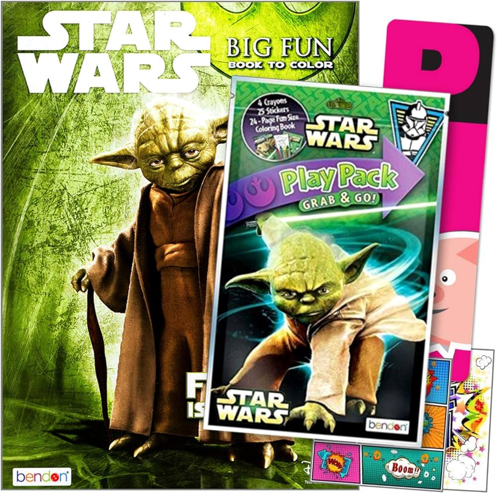Star wars yoda coloring book pack with stickers bundle includes separately licensed gww reward stickers and bookmark for kids toys