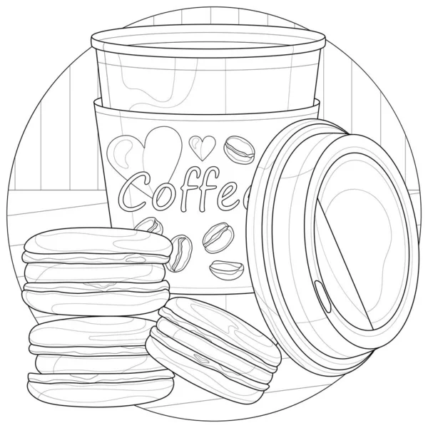 Bagels cup coffee flowers breakfast coloring book antistress children adults stock vector by vlasenkoekaterinkagmail