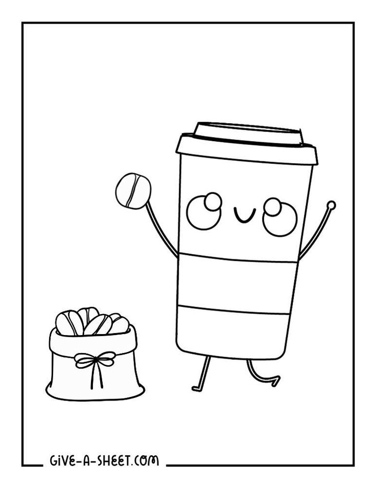 Cartoon tall espresso cup and coffee beans starbucks coloring page for kids coloring pages free kids coloring pages food coloring pages