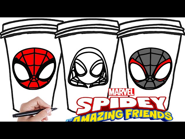 Spidey and his amazing friends characters starbucks coffee coloring page