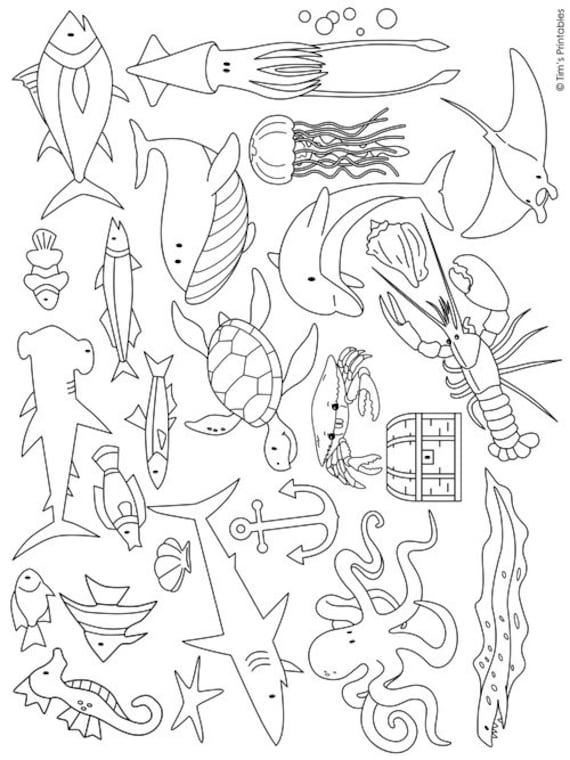 Sea life cut and paste activity and coloring pages printables pdf download now