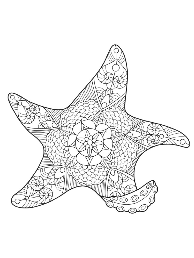 Interesting mandala starfish coloring page