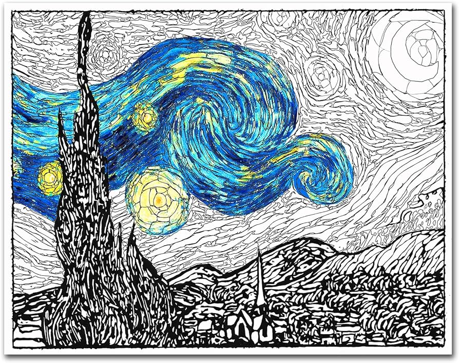 Personal prints premium fine art adult coloring book pages color your own fine art fit for framing vangogh starry night unframed posters prints