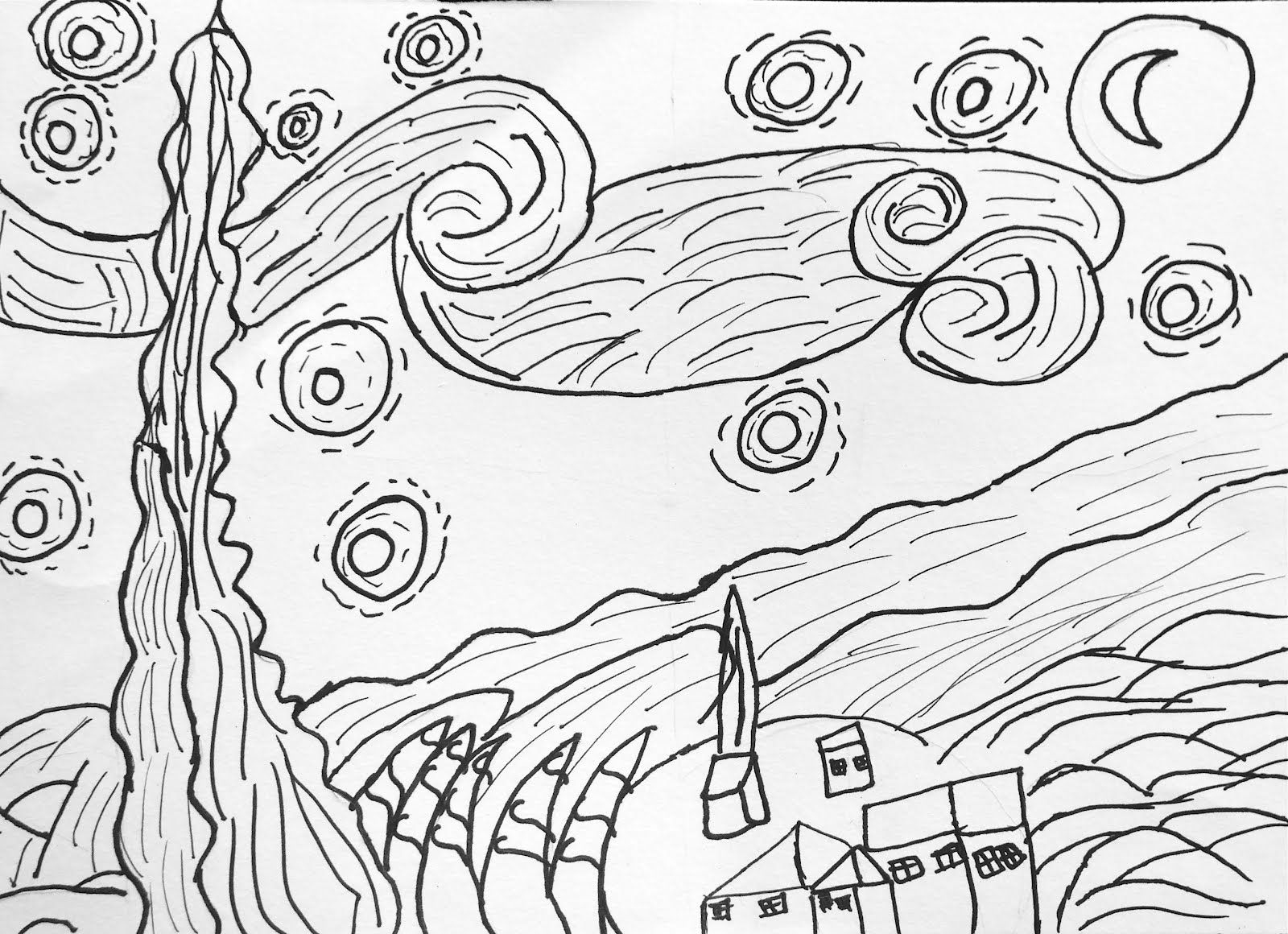 Starry night coloring page az pages sketch coloring page starry night van gogh coloring pages art van