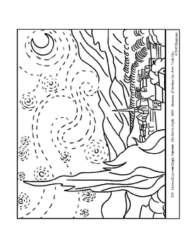 Van gogh the starry night coloring page and lesson plan ideas