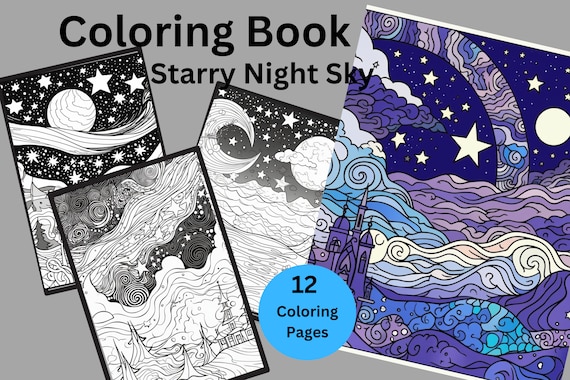 Starry night skies coloring pages coloring pages coloring book printable digital download instant download adult coloring book