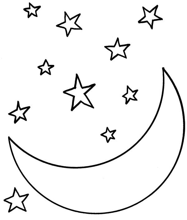 Moon at starry night coloring page coloring sky