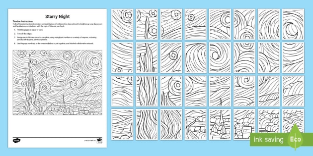 Starry night mindfulness art activities llaborative pack