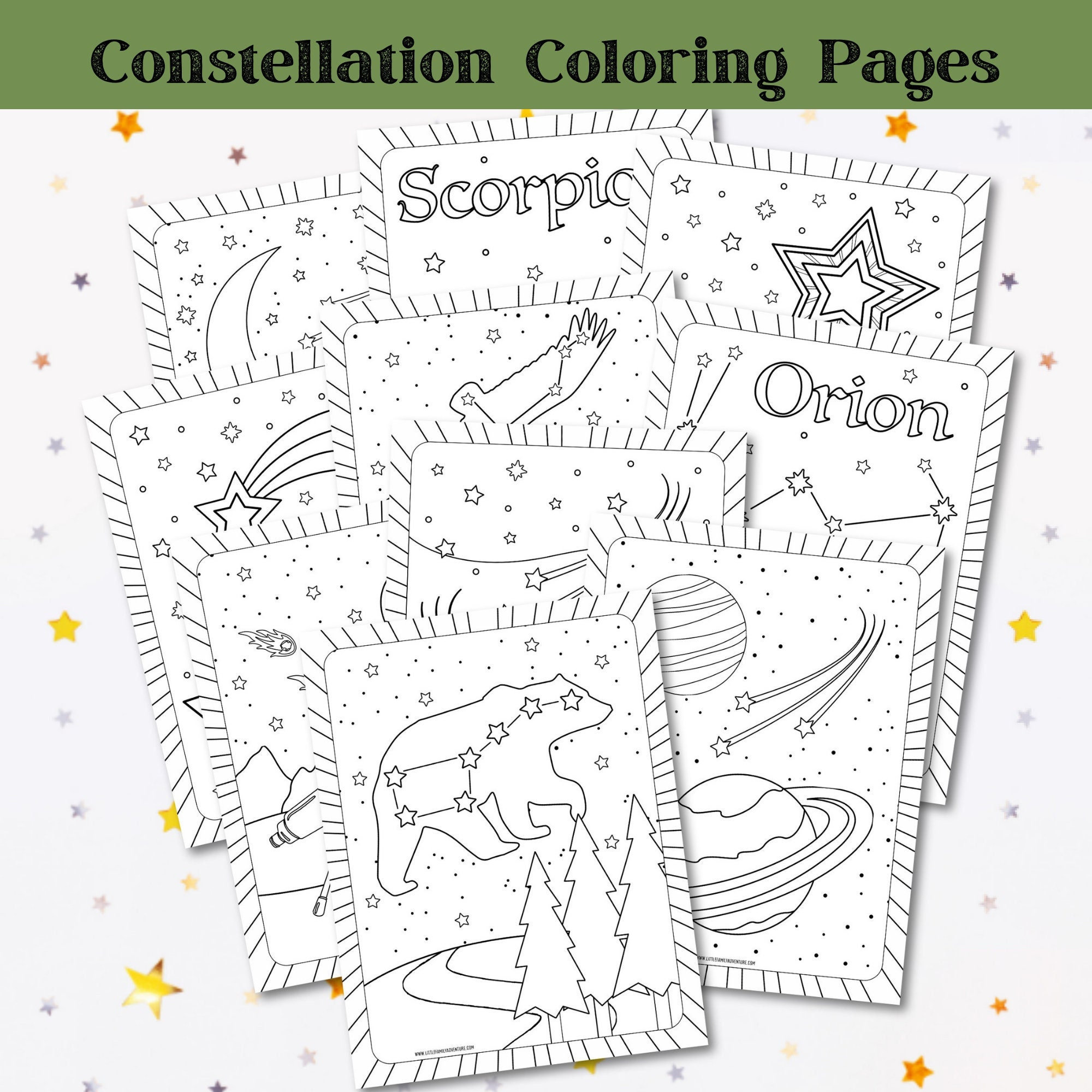 Constellation star coloring pages bundle set of star color sheets digital download printable