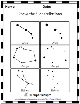 Printable constellation worksheets pdf for kids by super kidspro