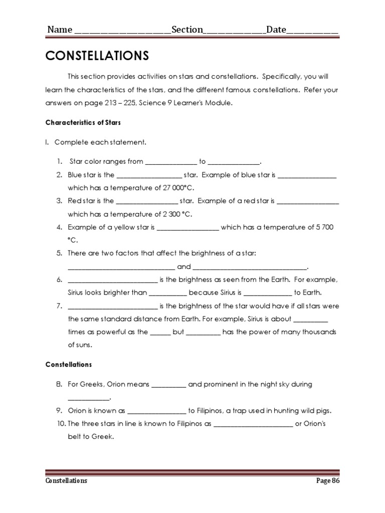 Constellations workbook pdf pdf stars night sky