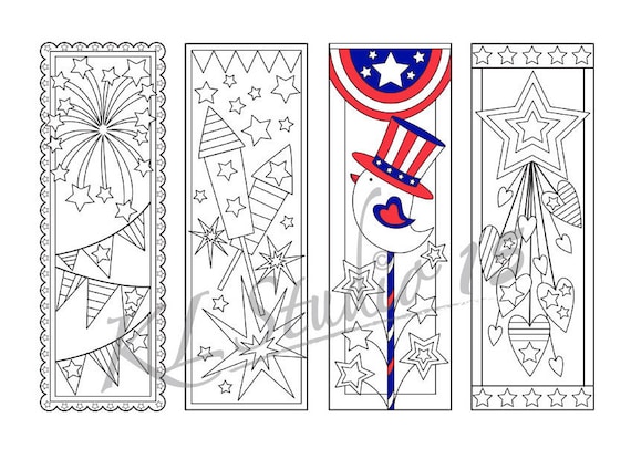 Independence day th of july coloring bookmarks page instant download relax mandala designs to color for adults to print and color