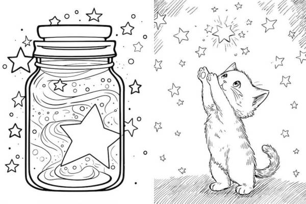 Twinkling star coloring pages for kids and adults