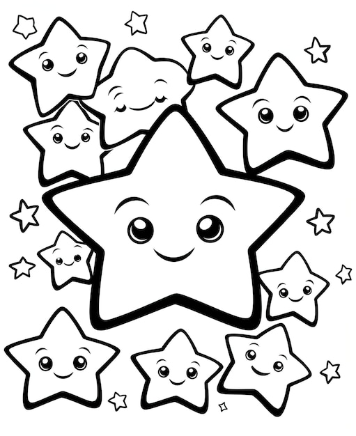 Premium vector black and white drawing of stars in the universe outlined art bold coloring book page for kids