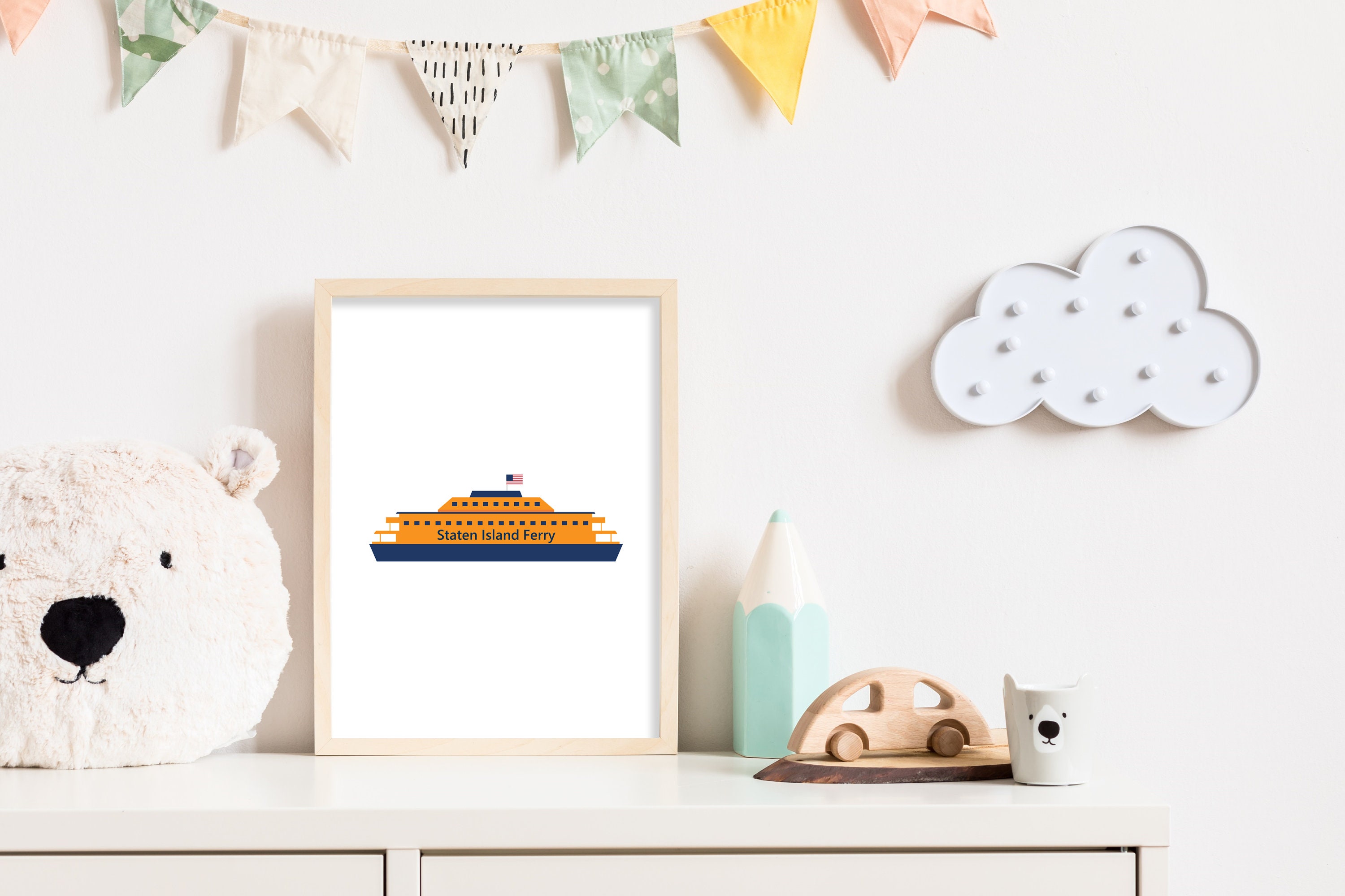Nyc print staten island ferry kids room wall art instant download