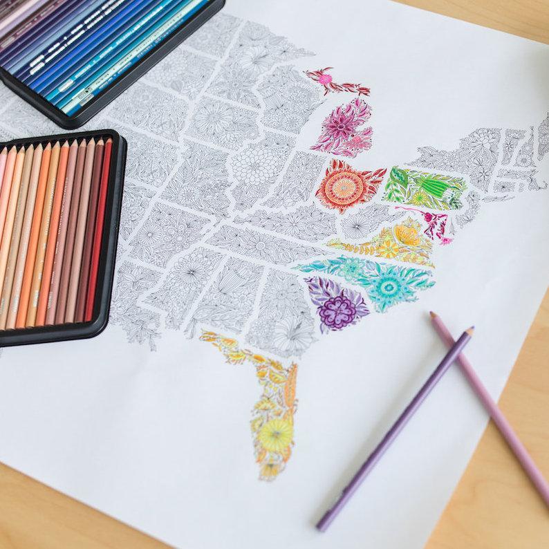 Acquista mappa degli stati uniti di arts and crafts da colorare per adulti poster fai da te della mappa degli stati uniti