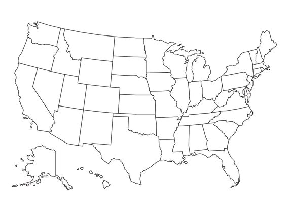 Outline coloring pages usa map united states of america instant download file geography sales map for shops jpeg vector eps