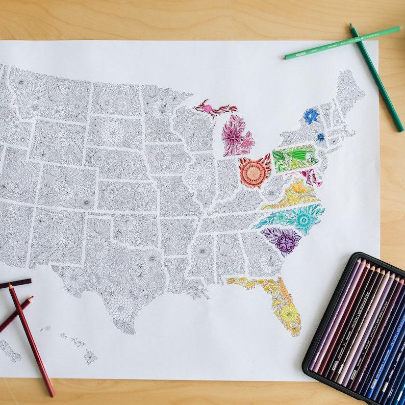 Acquista mappa degli stati uniti di arts and crafts da colorare per adulti poster fai da te della mappa degli stati uniti