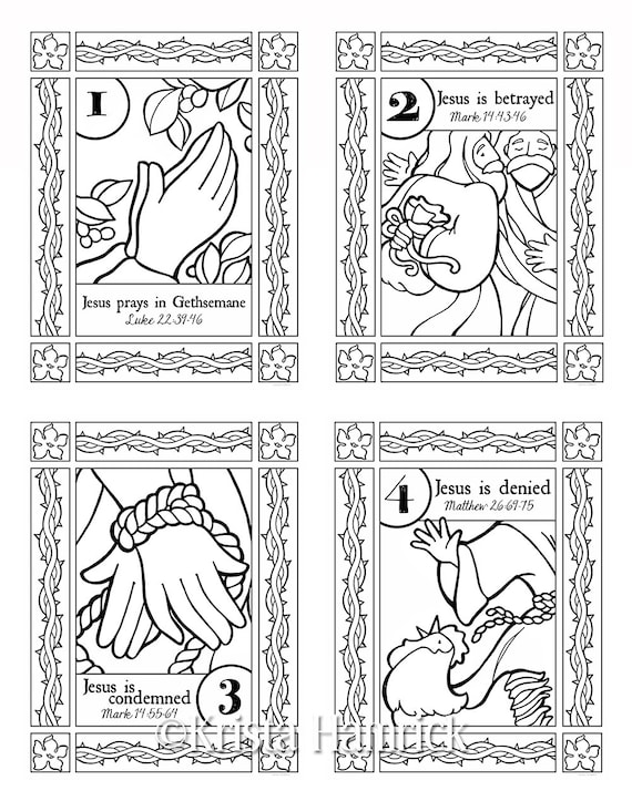The way of the cross coloring pages depicting the scriptural way of the cross