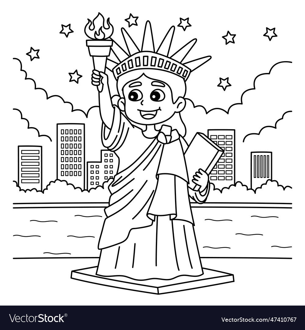 Th of july statue liberty coloring page vector image
