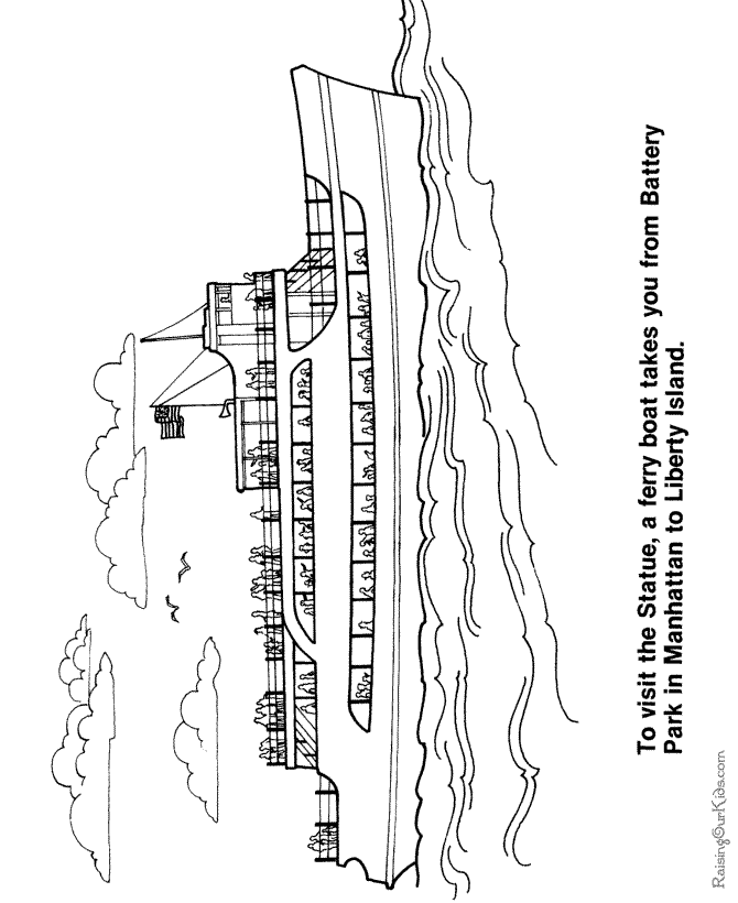 Statue of liberty ferry boat coloring page