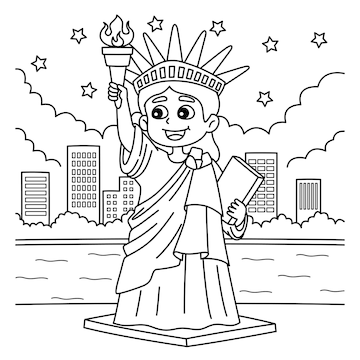 Premium vector th of july statue of liberty coloring page