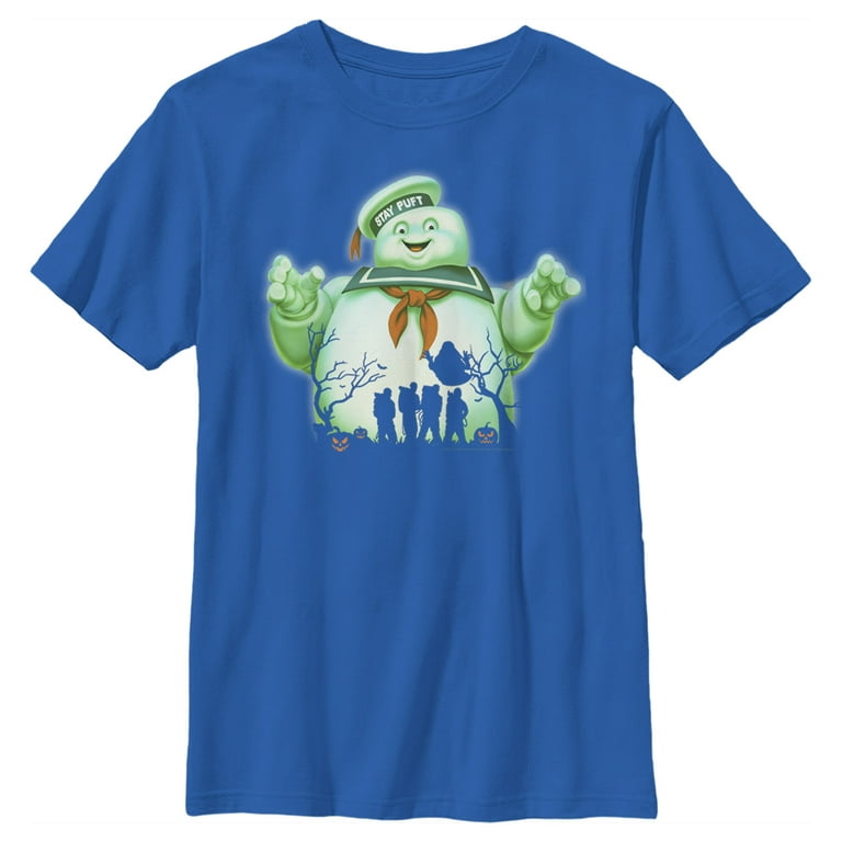 Boys ghostbusters halloween stay puft marshmallow man graphic tee royal blue x large