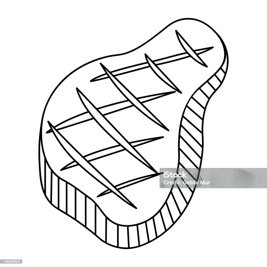 Steak juicy meat with cuts sketch vector illustration coloring book for children the piece of meat is ready for frying outline on an isolated background doodle style stock illustration