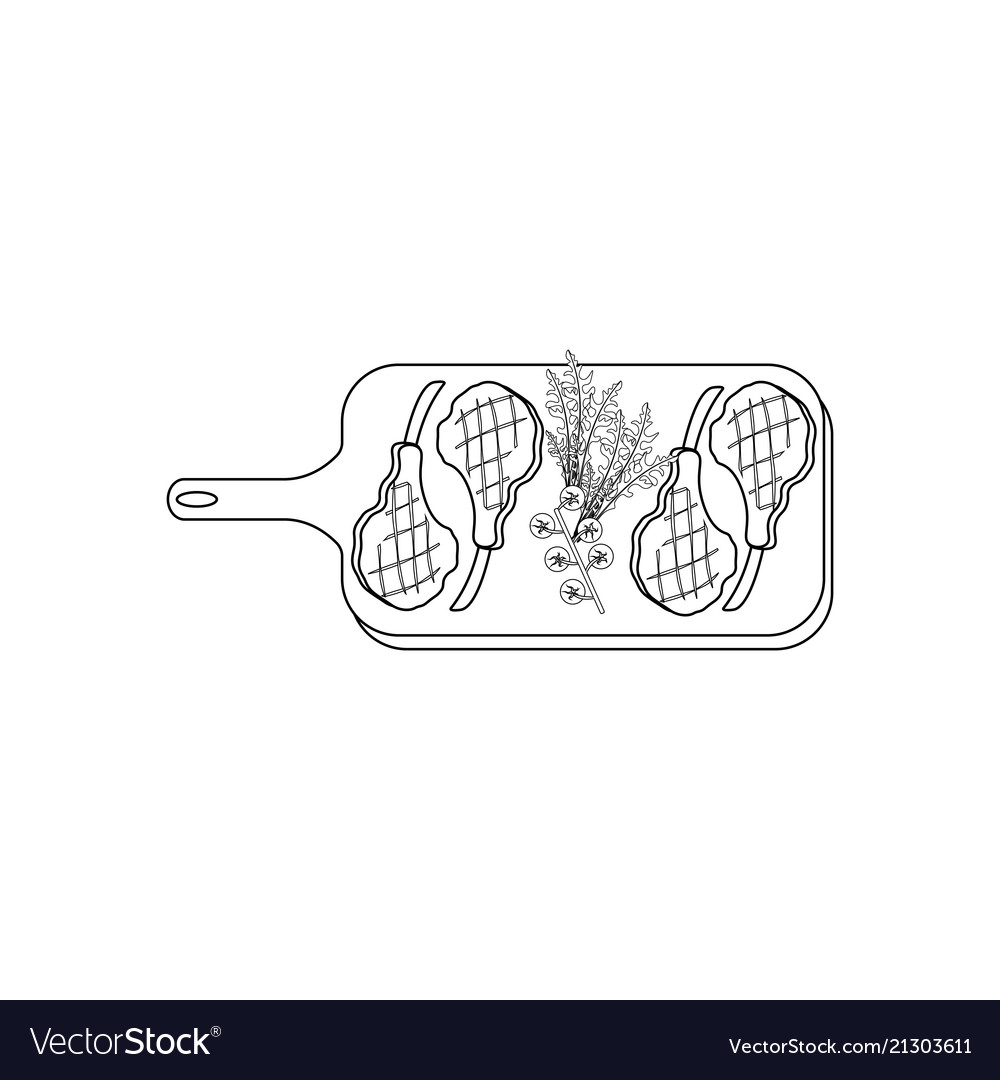 Steak meat on board coloring pages royalty free vector image