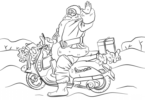 Santa on a motorcycle coloring page free printable coloring pages