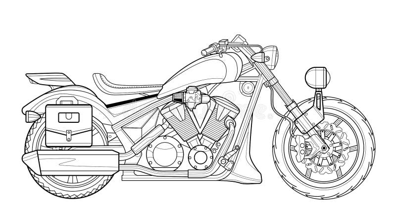 Line art motorcycle vector illustration coloring page black contour sketch illustration isolated on white background stock vector
