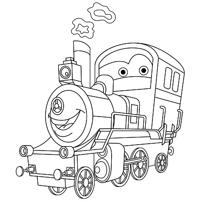 Coloring page of cartoon steam train lootive stock illustration