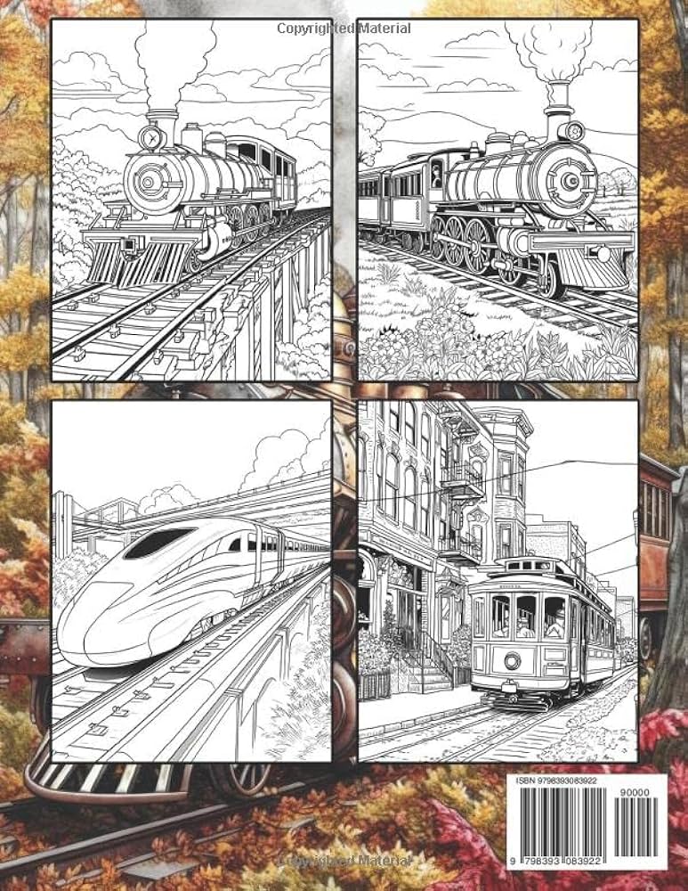Train colouring book for adults beautiful locomotives steam engines trams and electric trains coloring pages clark tony books